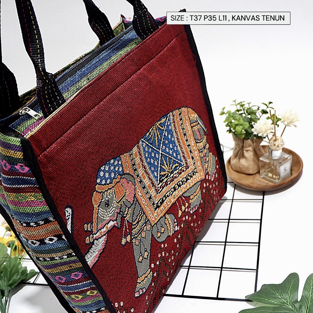 PROMO 12 12 COD Tas Totebag gajah etnik tenun semarang ada tali panjang ukuran besar Tas Fashion Murah