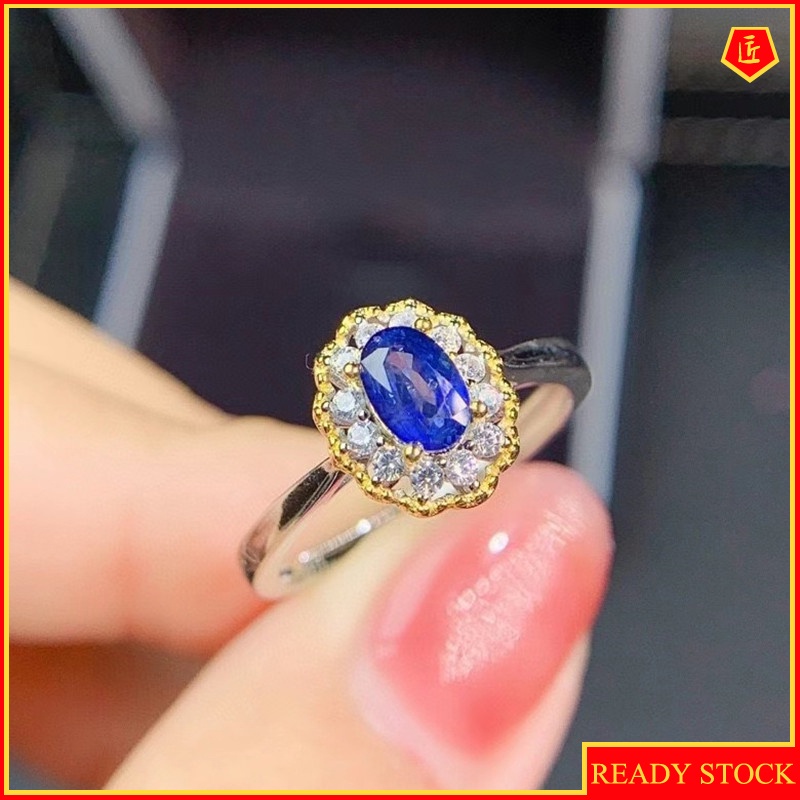 [Ready Stock]Simple Fashion Diamond Blue Colored Gems Ring