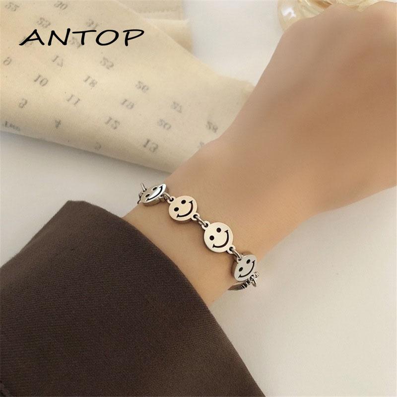 Korea Gelang Smiley Metal Hip-Hop Serut Aksesoris Fashion Pria Dan Wanita ANTOP