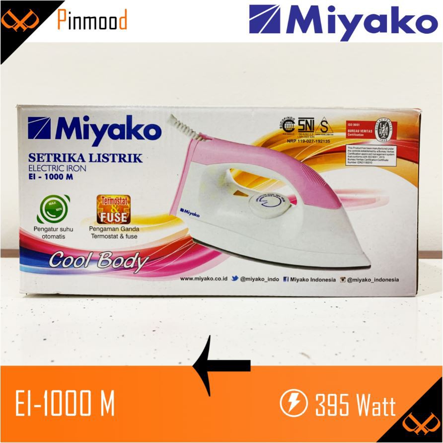 MIYAKO SETRIKA LISTRIK EI-1000 M &amp; EI-1008 M // DRY IRON GOSOKAN BAJU ANTI LENGKET EI1000M EI1008 MURAH BL PK PL