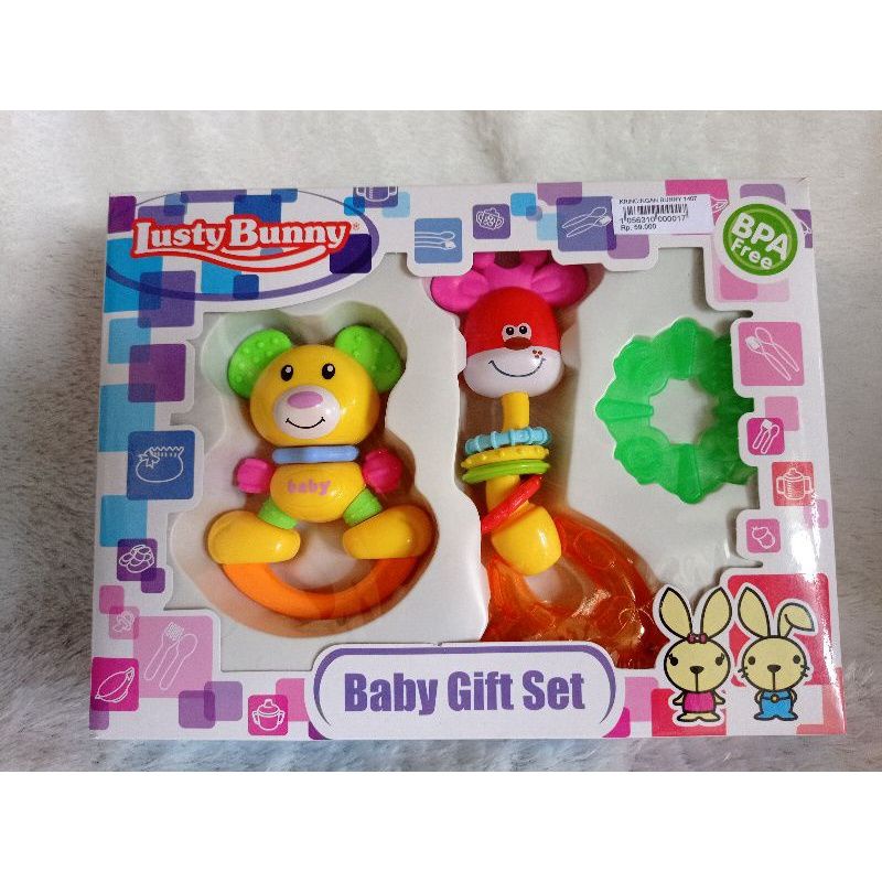 Lusty Bunny Baby Gift Set Rattle Baby Toys 3in1/Mainan bayi