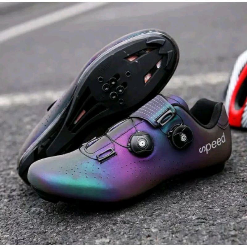 Sepatu Multy Cleat Merk Speed Warna rainbow sepeda bisa roadbike dan mtb Road bike pedal pedals clip pengunci olah raga