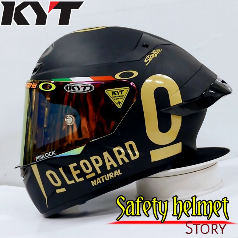 Helm Kyt TT-COURSE Solid Black doft Modif Paket Ganteng(Stiker Leopard) Free kaca ori