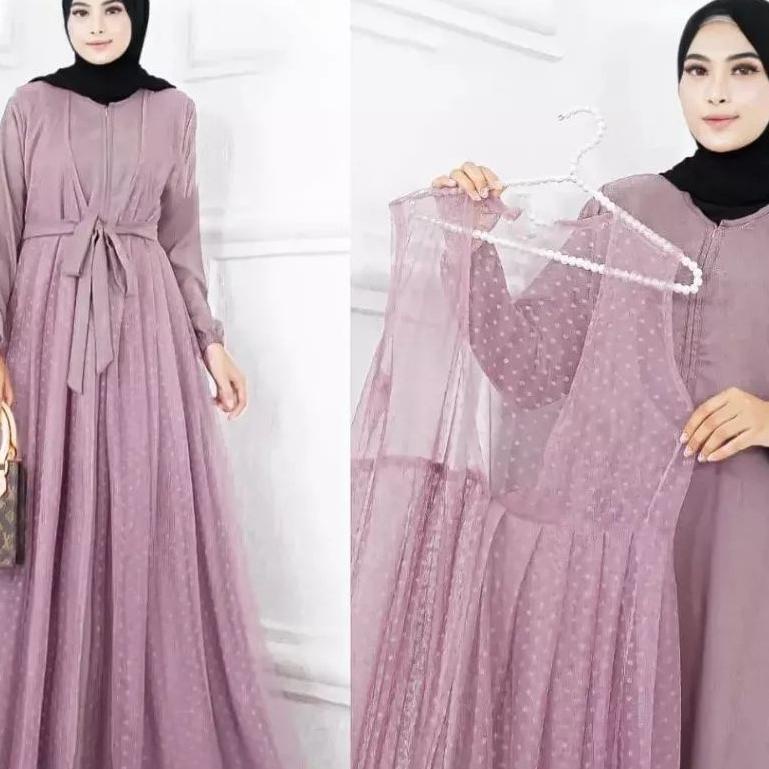 ➧ Dress Outer tile pisah / Gamis Kekinian Rompi Pisah set Gamis Lebaran / Kondangan Multifungsi Mode