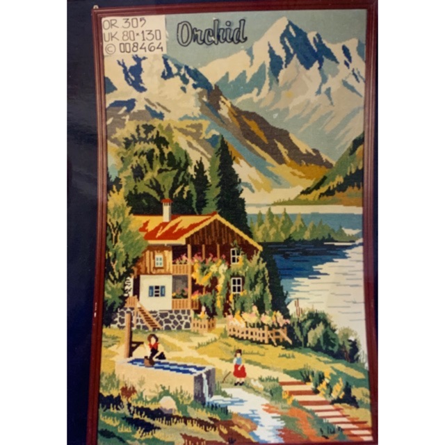 KRISTIK KRUISTEK CROSS STITCH GAMBAR PEMANDANGAN DEWI PEDESAAN PEGUNUNGAN SALJU RUMAH orchid