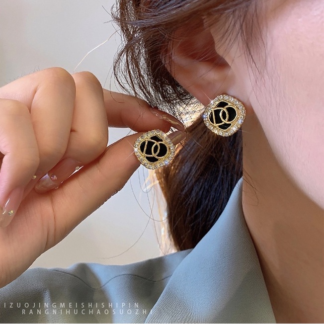 Anting Mutiara Sederhana Hitam Ala Korea2023An Berlian Imitasi Wanita Baru