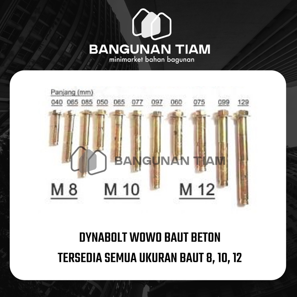 DYNABOLT WOWO BAUT BETON M8, M10, M12 TERSEDIA SEMUA UKURAN DAN PANJANG (4 Cm - 13 Cm) ~ DINABOLT  D