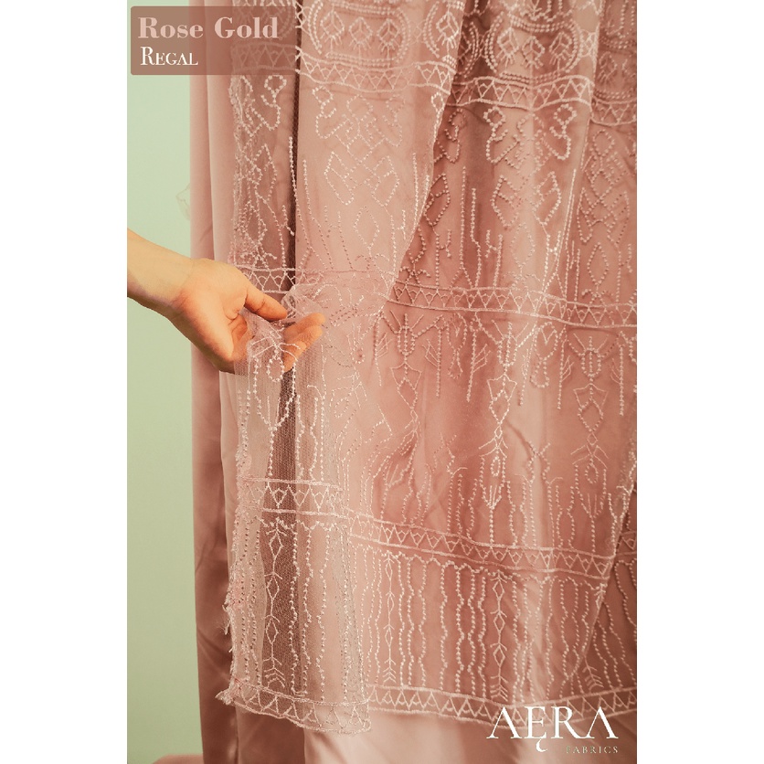 1/2 meter Kain Brokat Tile Prancis ROSE GOLD Bahan Kebaya Motif Akar Bunga Floral / Motif Sapto