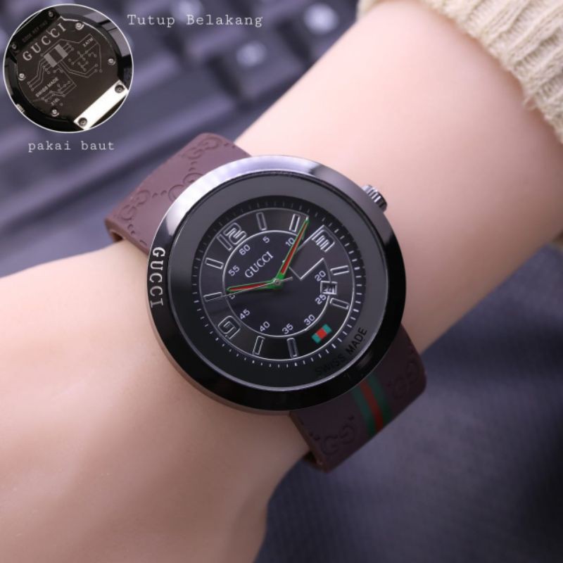 JAM TANGAN WANITA GUCCI RUBBER TANGGAL AKTIF || DIAMETER 4 CM || COD