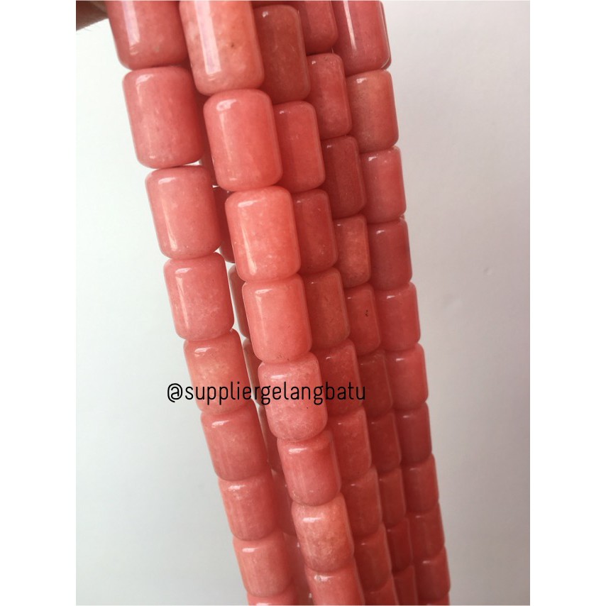 bahan renceng batu akik Giok merah borneo tabung 14mm gelang kalung ronce aksesoris cewek cowok cina