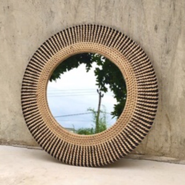 Lombok Authentic Cermin Rotan Bulat Hiasan Rumah Aesthetic Minimalis Bohemian