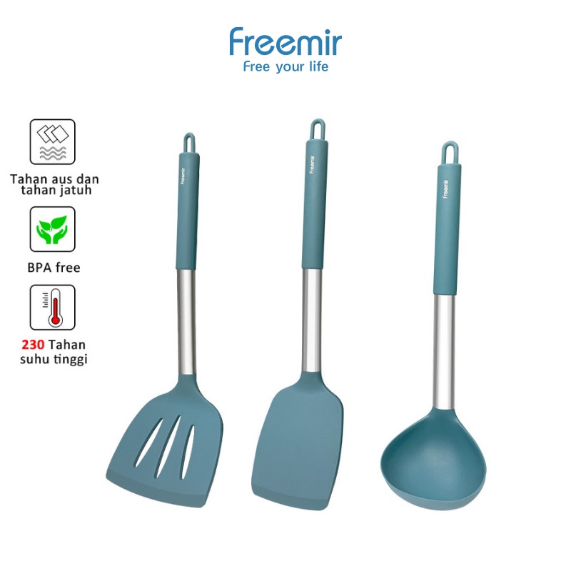 freemir Sendok Spatula Silikon Sutil menggoreng menumis warna Hitam/Biru