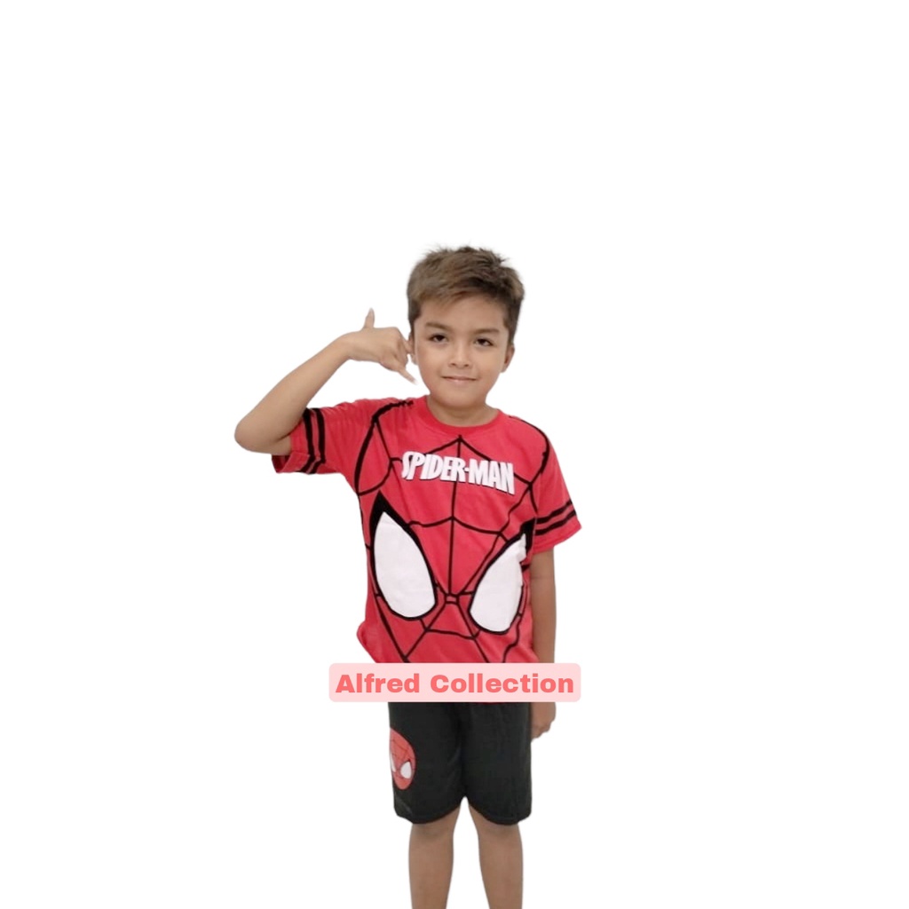 SETELAN BAJU ANAK SPIDERMAN MATA PENDEK