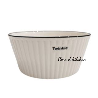 Mangkok keramik  7 texture garis putih lis  hitam  twinkle 
