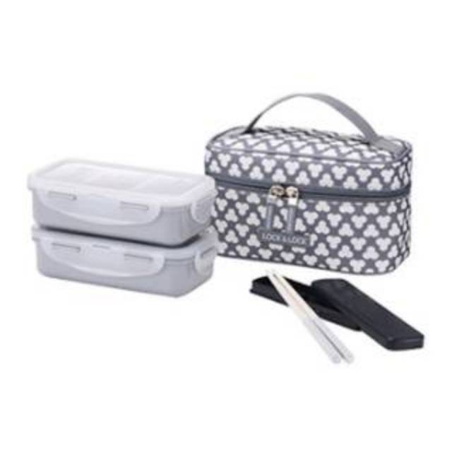 Lock &amp; Lock lunch Box 2 Pcs with Bag &amp; Spoon Fork Set kotak bekal Estetik Lock n Lock HPL752 HPL762