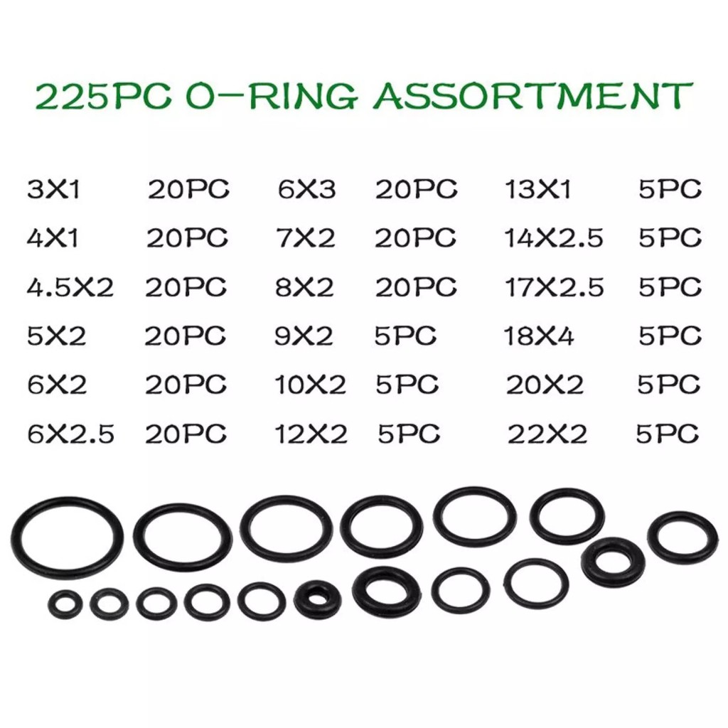 Isi 225 PCS O-Ring Seal // Karet Rubber Oring Seal Tightening Assortment + box