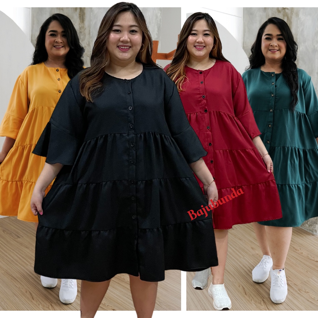 DRESS JUMBO BIG SIZE BAJU WANITA POLOS LENGAN 3/4 XXXL INTAN