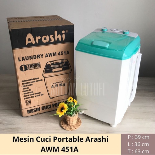 MESIN CUCI ARASHI 4.5KG AWM 451A LAUNDRY  ARASHI MESIN CUCI 4,5 KG - TIPE AWM 451A - mesin cuci 1 tabung