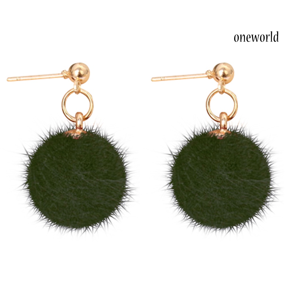 OW@ Fashion Women Winter Jewelry Pom Pom Ball Drop Pendant Charm Stud Earrings Gift