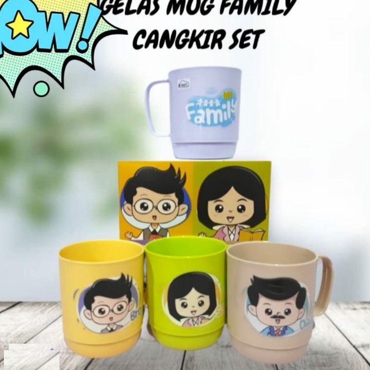 GELAS MUG FAMILY / GELAS CANGKIR PLASTIK KARAKTER MY FAMILI 1 SET