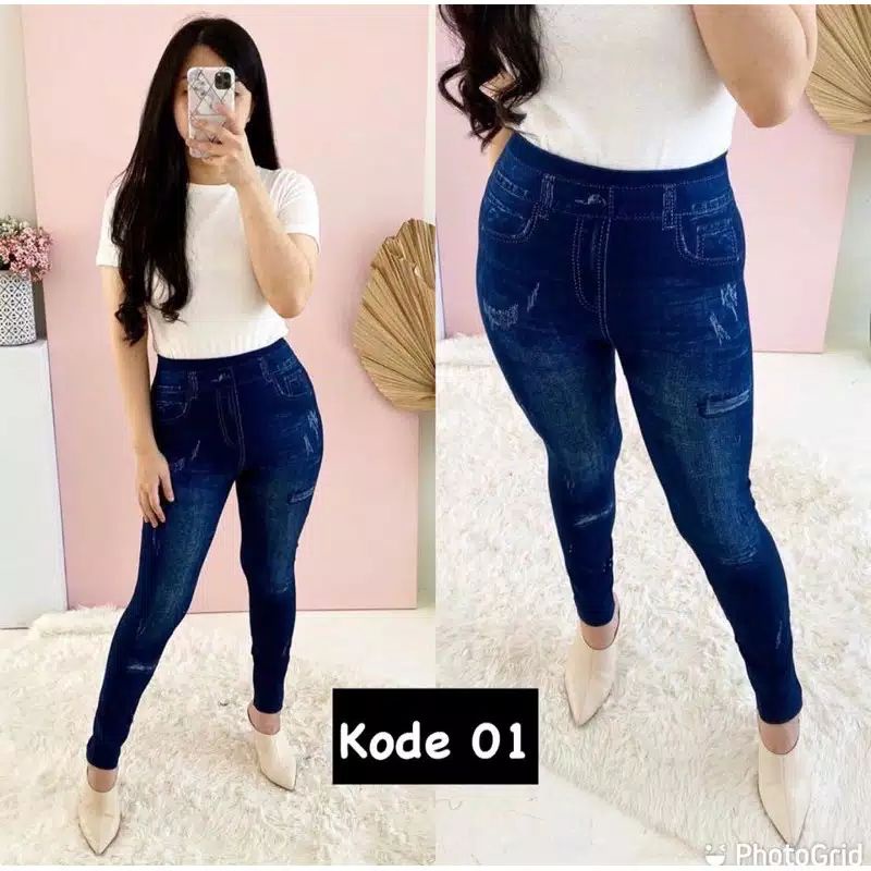 Legging Jeans Wanita Legging Panjang Motif Sobek Legging Bumil