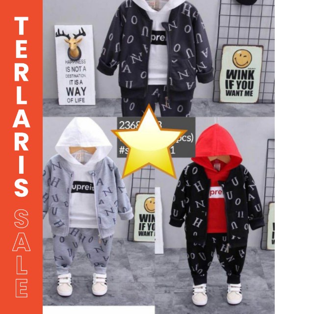 2-6T Setelan anak import PREMIUM casual jaket+ joger- BAHAN BAGUS SETELAN 3IN1 ANAK COWOK IMPORT