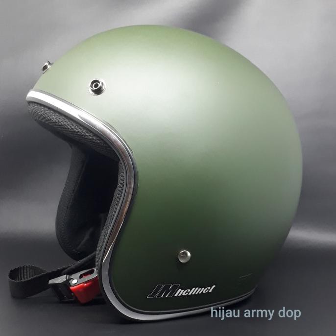 Big Sale helm retro bogo sni list crom jm original - hijau army dop Big Sale