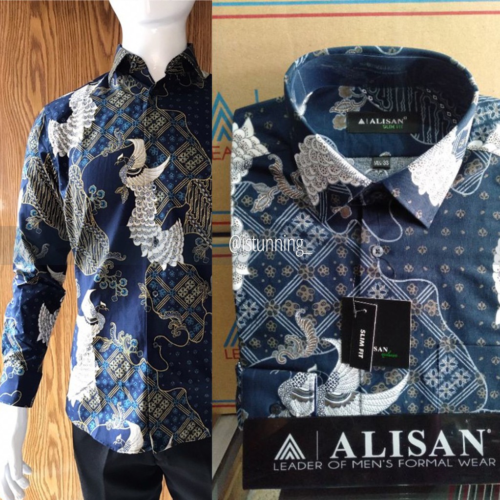 KEMEJA BATIK ALISAN SLIMFIT BIRU GARUDA LENGAN PANJANG A2