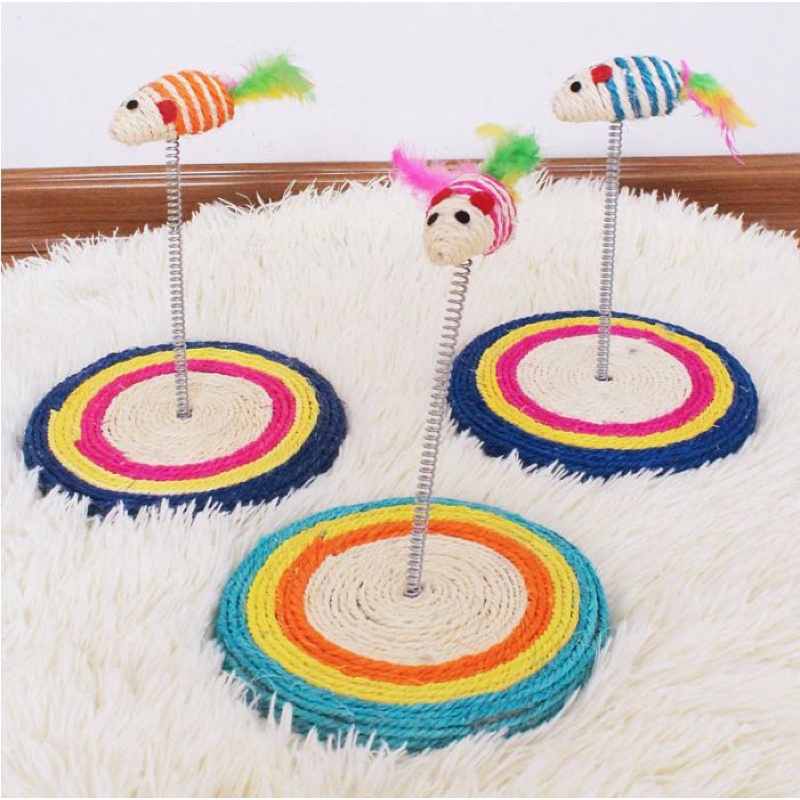 Mainan Scratcher Kucing dengan Per Spring Tikus Onteraktif Cat Toy Sisal