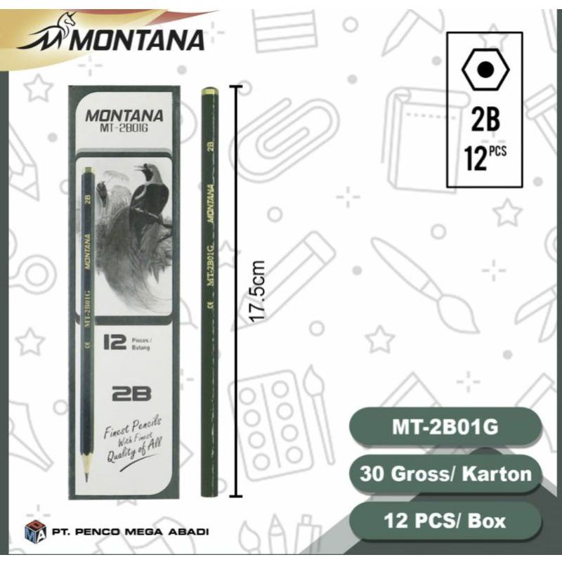 

Pensil 2B Montana Hijau/Biru/1pak isi 12Pc