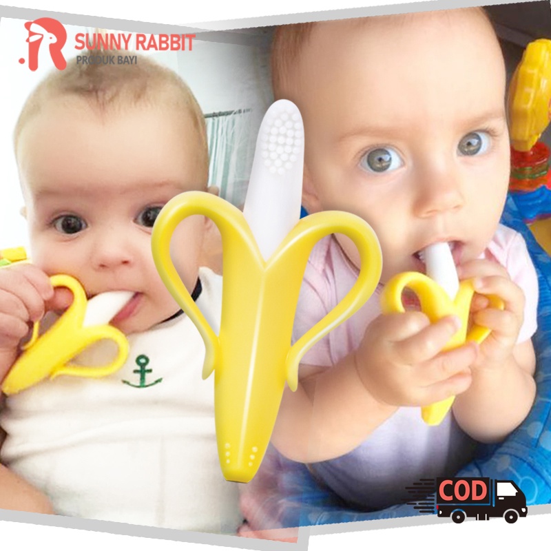 Teether bayi/Gigitan bayi silikon/Baby banana teether/Gigitan bayi teether/Mainan gigitan bayi bahan silikon (B72)