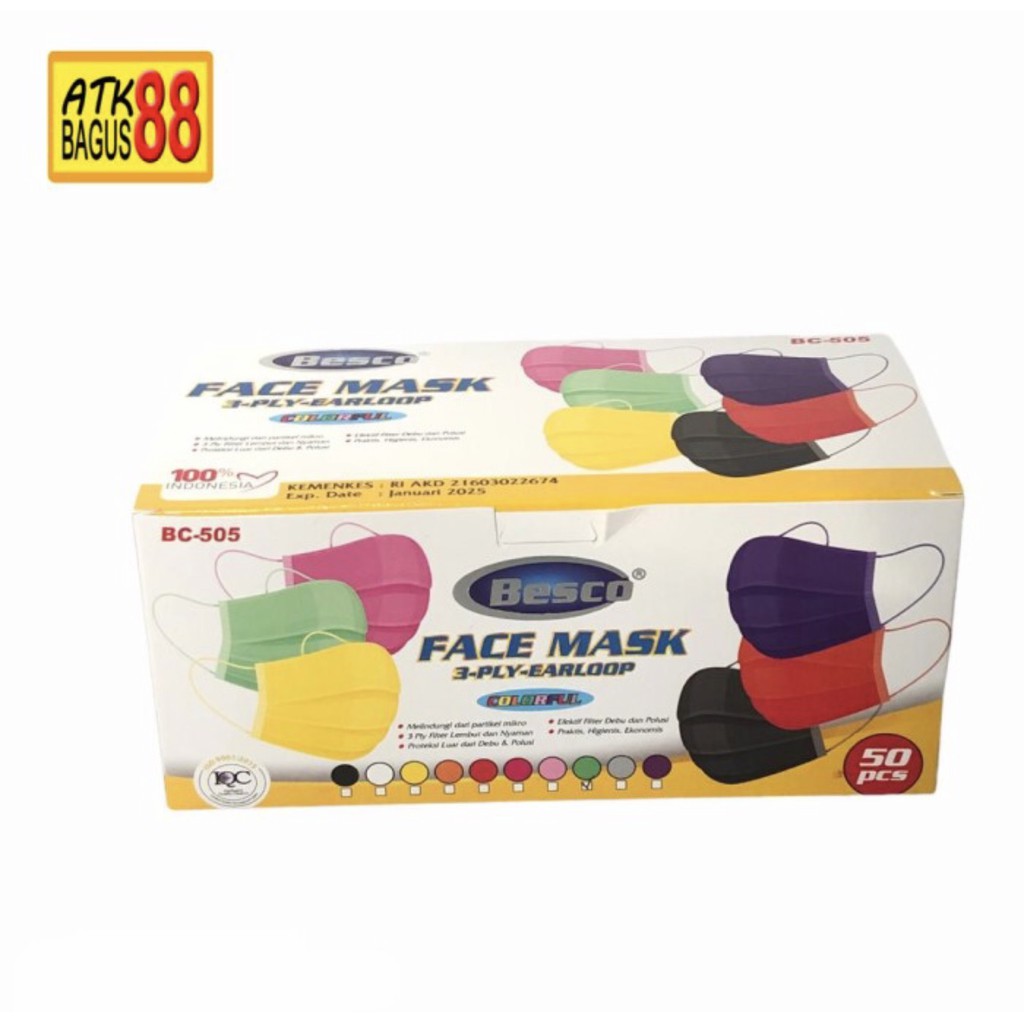 FACE MASK 3 PLY EARLOOP /pack MASKER MEDIS BESCO WARNA KUNING TERMURAH