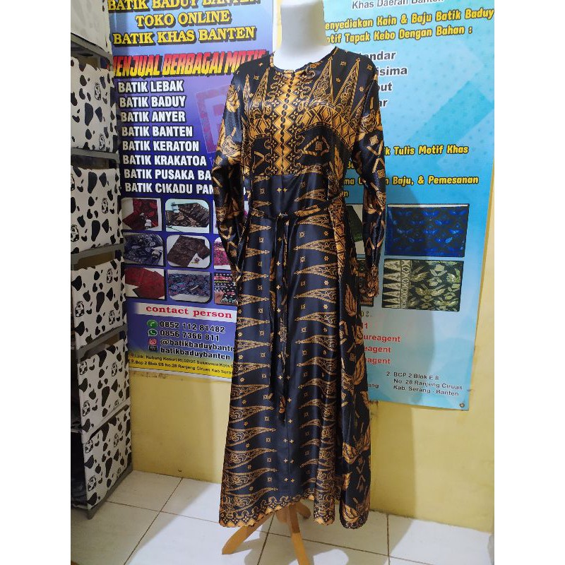 Gamis Batik Baduy Gold Hitam Satin