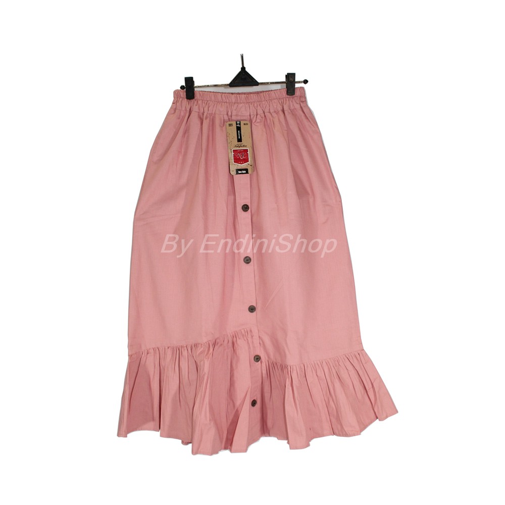 PROMO Rok Panjang Wanita Rok Rempel Jingjet Kancing Modis Trendy Warna Pink