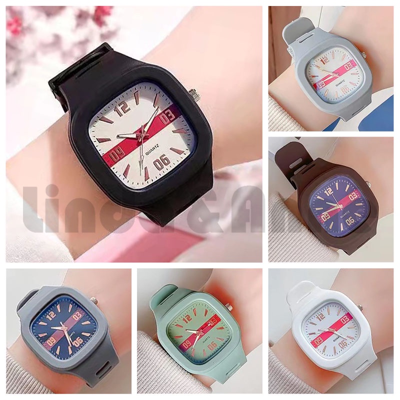 Jam Tangan Casual Analog Quartz  Wanita Dan Pria Strap Rubber Korean Fashion Import