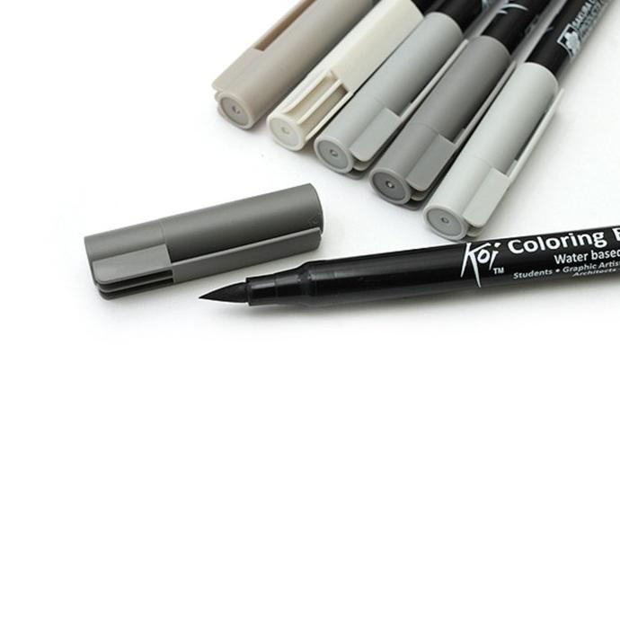 

(BISA COD) SAKURA KOI COLORING BRUSH PEN - 6 gray colors set TERJAMIN Kode 19