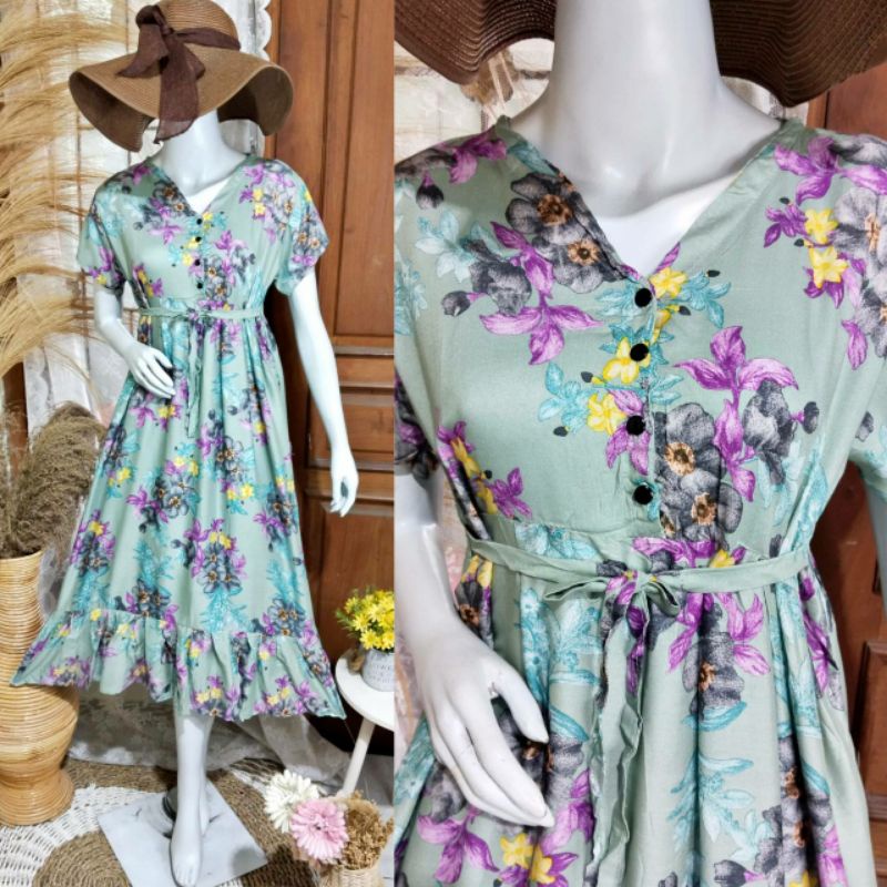 Dress Mahalini Nerium / Daster tanpa karet / Baju tidur / Daster Bali Mahalini / Baju dinas istri / 