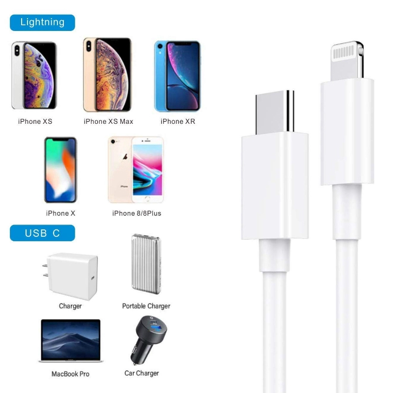 Kabel Pengisian Cepat /USB C ke / 18W 3A /Kabel Data untuk iPhone 11 Pro XS Max 8 Plus