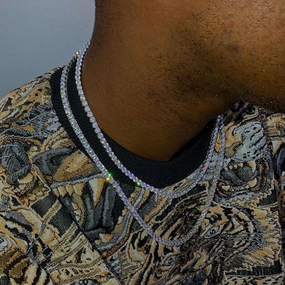 Kalung Berlian Imitasi Baris Agustina Elegan Mengkilap Untuk Wanita Korea Pria Hip Hop Fashion Perhiasan