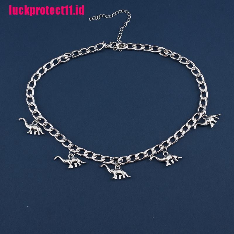 (LUCK) Kalung Choker Rantai Liontin Dinosaurus Gaya Vintage Harajuku Gothic Punk Untuk Wanita