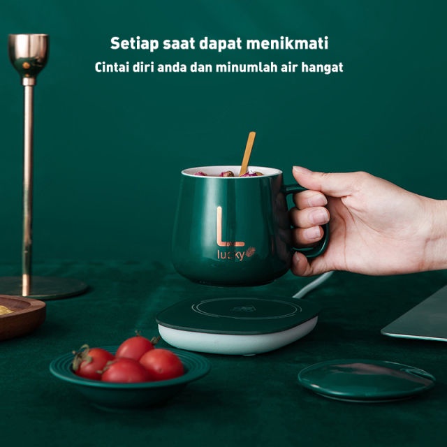 Mug Cangkir Elektrik Paket Hampers Warmer Cangkir Keramik Saucer Set Kemasan Gif Box Pemanas Elektrik Portable 55 Suhu Derajat