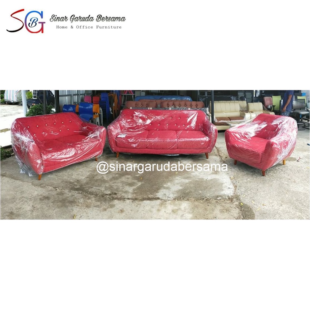 SOFA TAMU 321 FULL MERAH BERKAKI / SOFA TAMU 123 WARNA MERAH MINIMALIS MILENIAL KEKINIAN