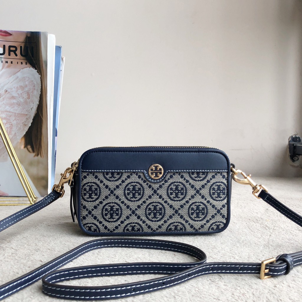 GlamOrifactory Tas Clutch & Sling Original 82240 Tory Burch T Monogram Jacquard Double Zip Mini Bag