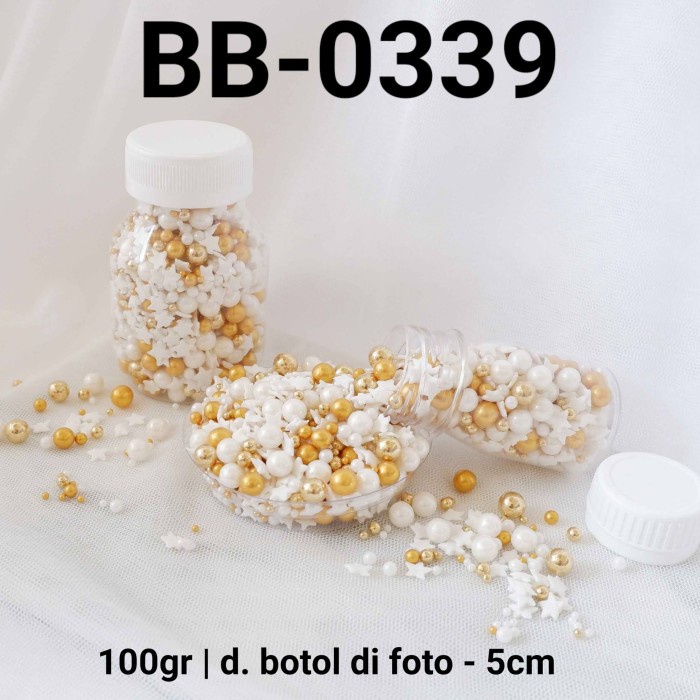 

BB-0339 SPRINKLES SPRINKLE SPRINGKEL 100GR BINTANG MUTIARA PUTIH EMAS BEST SELLER