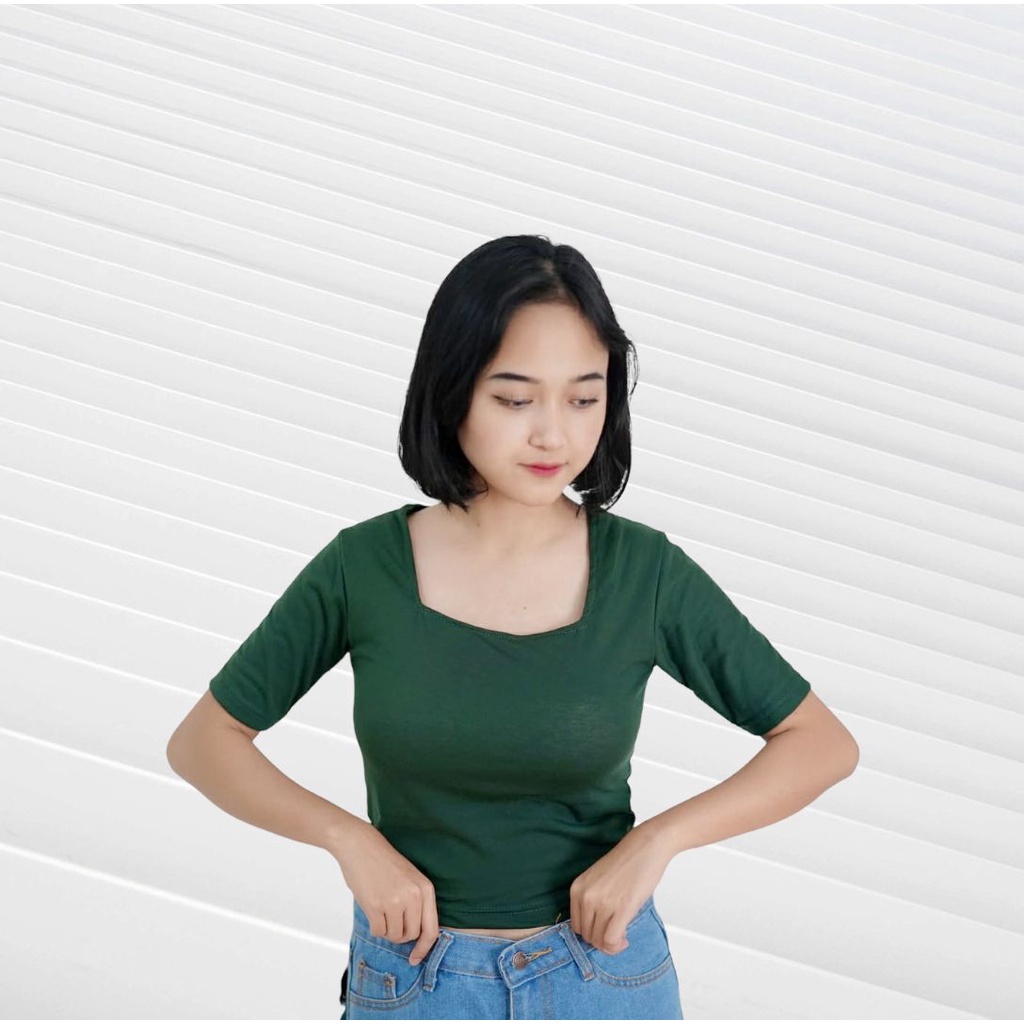 BEFAST - ZFS OOTD Tshirt NEIYA / PUFIE CROP TOP LEHER KOTAK / Tshirt Kaos Crop Top Kerah Kotak / Tshirt Lengan Pendek / Kaos Kekinian Remaja / Kaos Polos Casual / Fashion Trendy Wanita / Terlaris