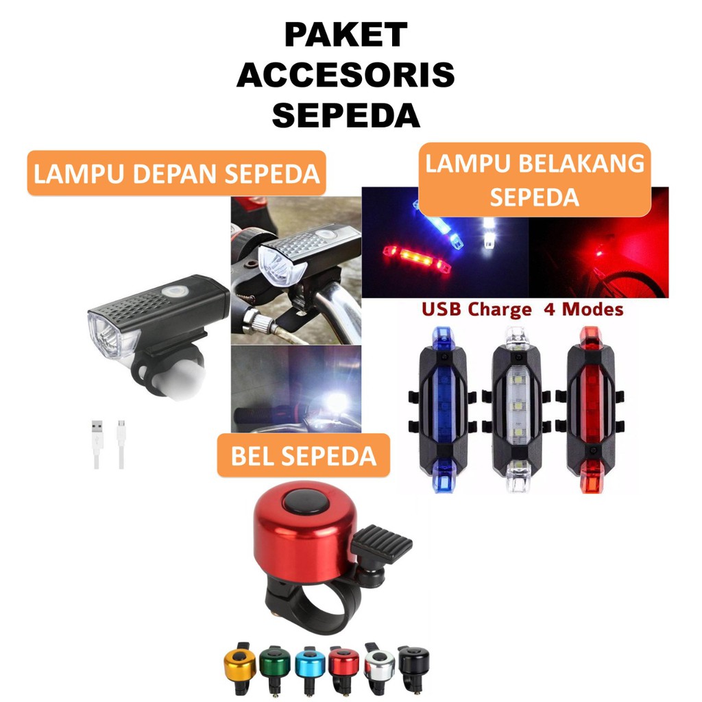 LAMPU SEPEDA DEPAN BELAKANG + BEL SEPEDA [ 1 KG MUAT 3 ] / LAMPU SEPEDA / BEL SEPEDA