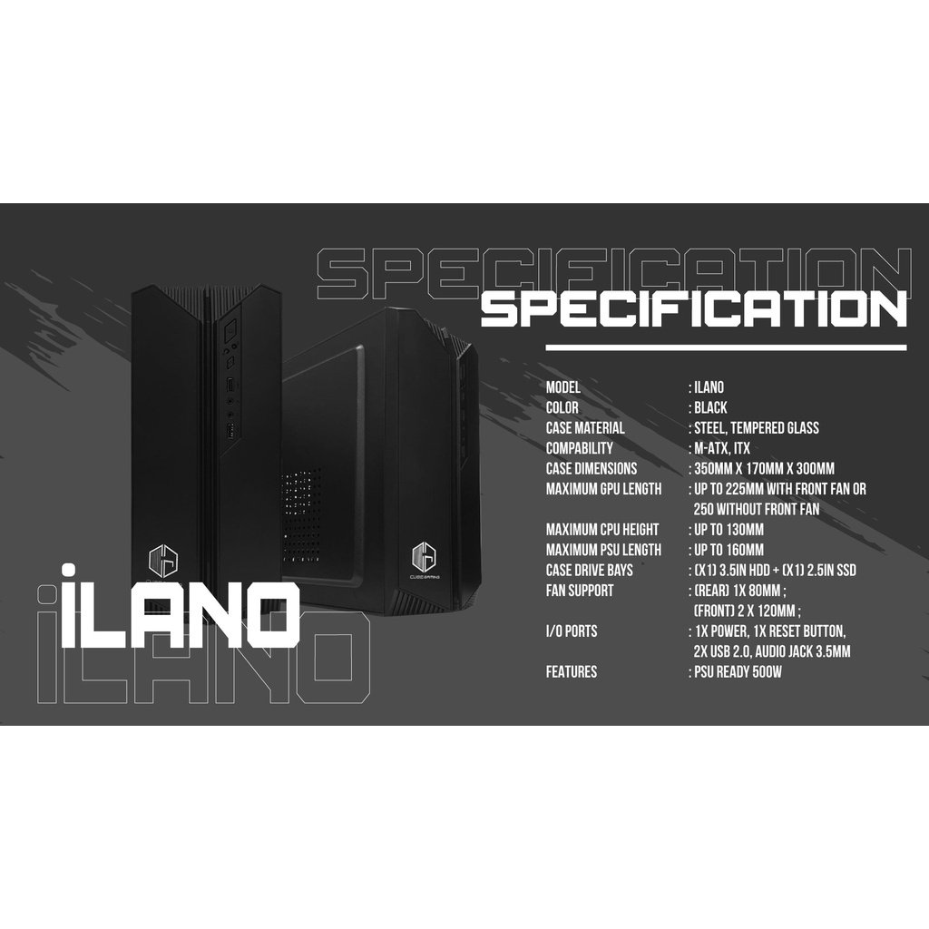 Cube Gaming ilano + PSU 500W Casing PC