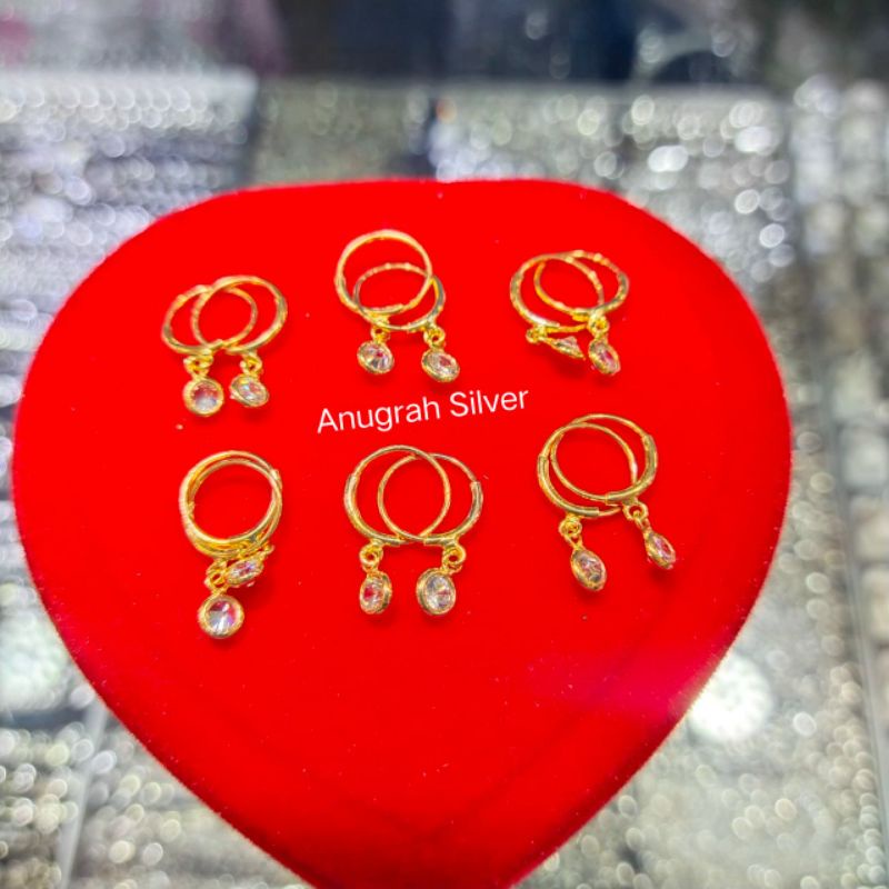 (COD)Anting Bayi &amp; Anak perak asli 925 rose gold model ring gantung mata diamond putih kilau/Silver lapisan emas kuning murni!!!