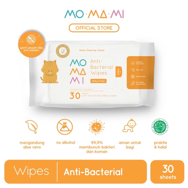 Momami anti bacterial wipes 10 lbr / 30 lbr / 60 lbr tisu basah bayi