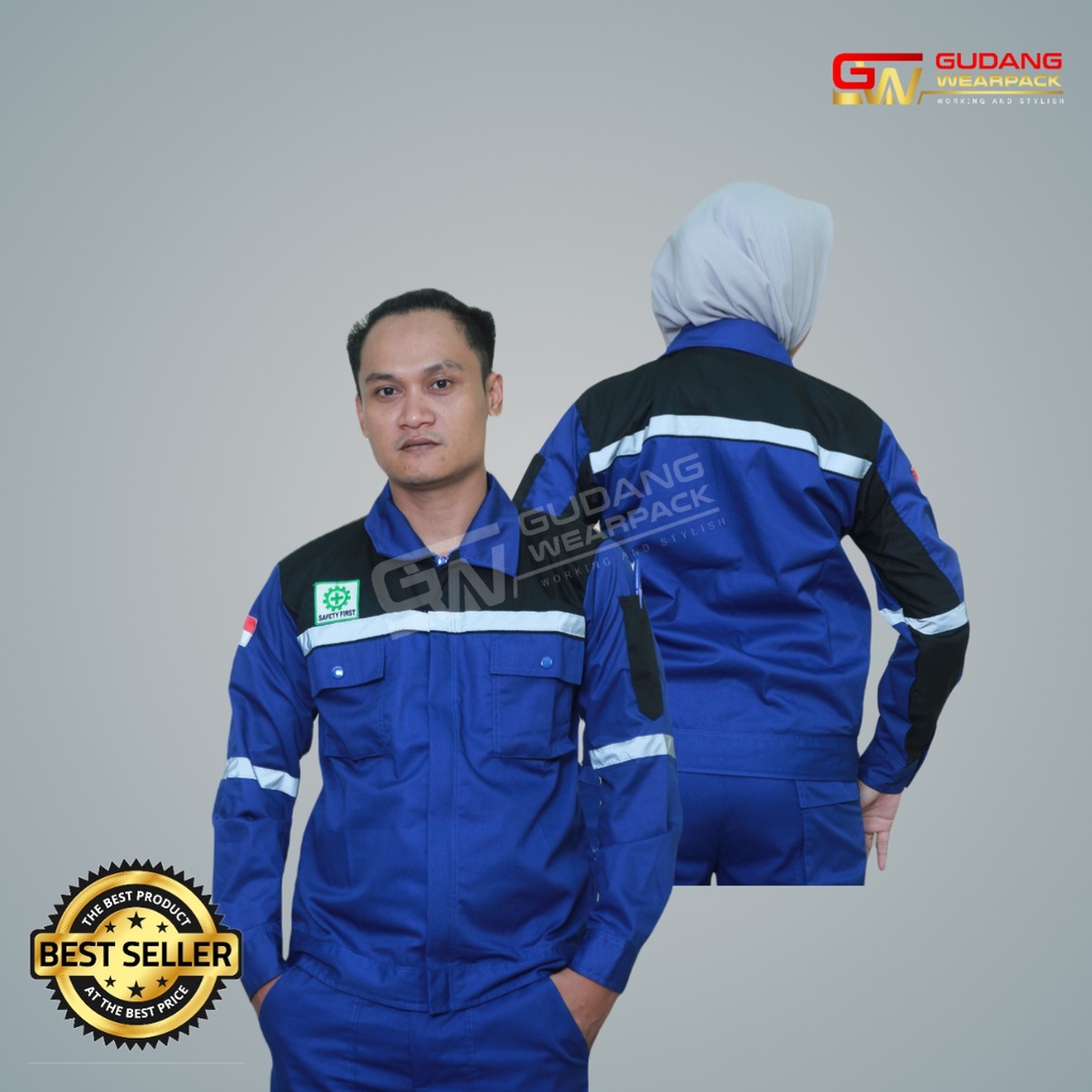 SETELAN Wearpack  BENHUR-HITAM/ lengan panjang/ sleting/ baju proyek lapangan (setelan standar)